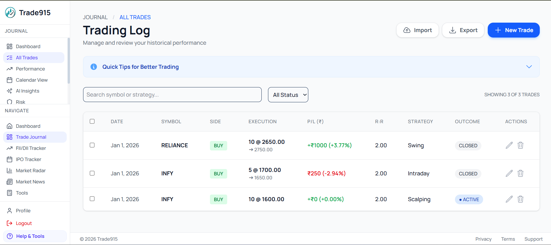 AI Trade Journal - Desktop Dashboard